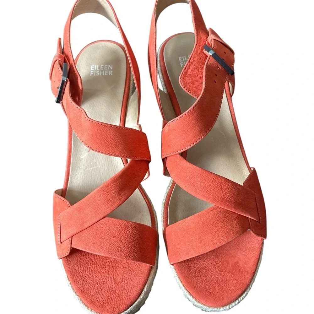 Eileen Fisher Coral Suede Espadrille Wedge Sandals